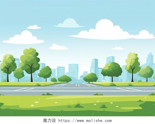城市建筑公园社区插画绿色健康生活环保环境插画古典城市元素手绘渐变矢量插画紫色背景